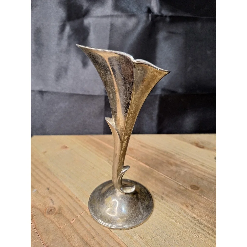 Vintage Silver Plated Calla Lily Trumpet Bud Vase Art Nouveau Style 6.25